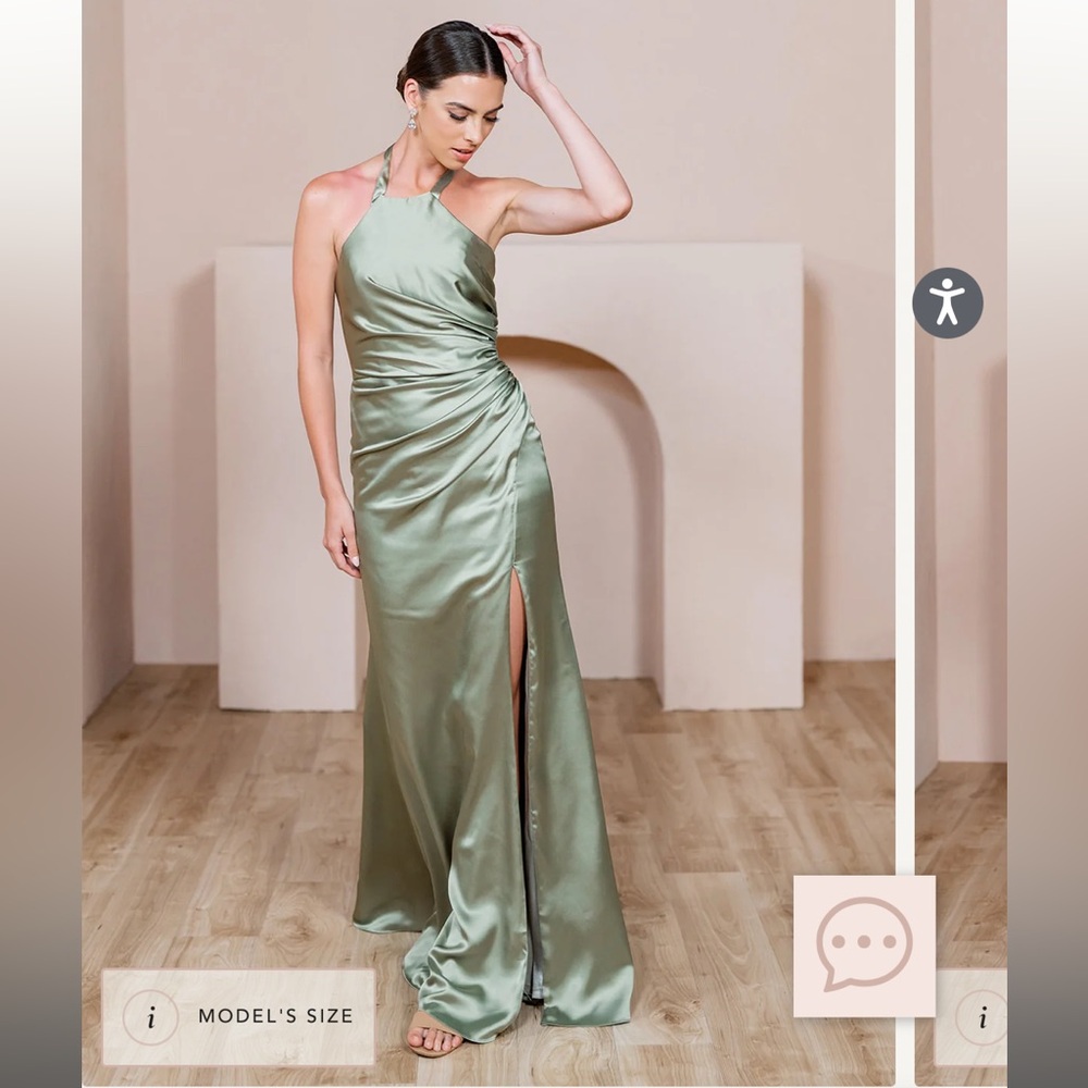 Revelry Silver Sage Fallon satin dress green